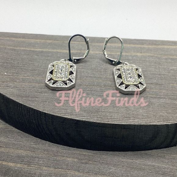 - 💖 Art deco Silver Tone  Diamond Pave geometric octagon drop earrings💖 - Picture 4 of 16